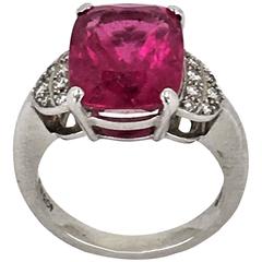 5.00 Carat Cushion Cut Pink Tourmaline Diamond Gold Ring
