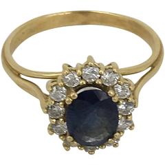 Sapphire Diamond Gold Cluster Ring