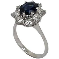 Sapphire Diamond Gold Oval Cluster Ring