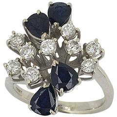 1970s Sapphire Diamond Gold Fancy Cluster Ring