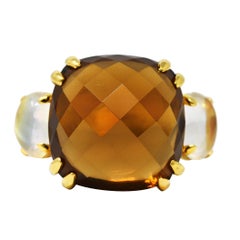 Contemporary Citrine Moonstone 18 Karat Yellow Gold Gemstone Ring