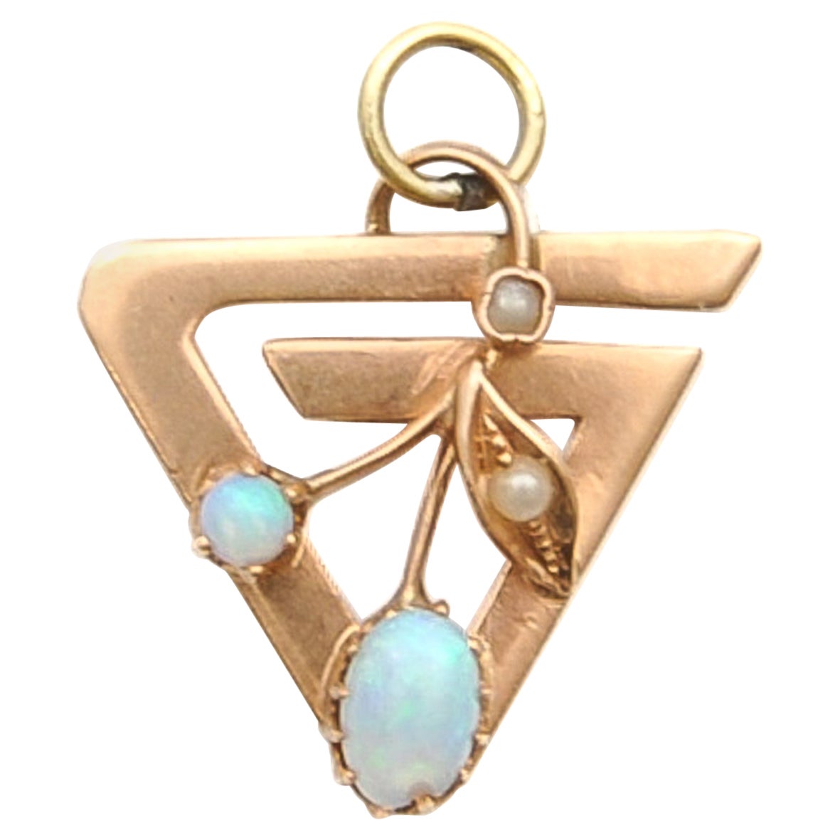 14K Gold Opal and Seed Pearl Vintage Charm Pendant