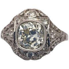 Antique Edwardian Old Mine Cut Diamond Platinum Ring