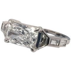Elongated Radiant Cut Diamond Platinum Ring