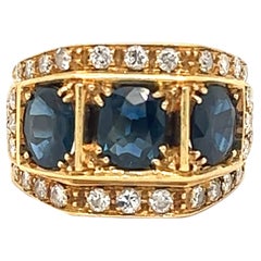 Estate Sapphire & Diamond 18k Yellow Gold Cocktail Ring 3.51 Ct