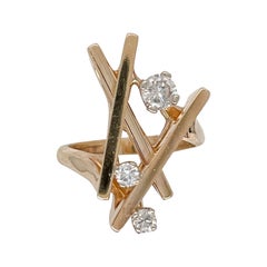 Signed Hammerman Bros Modernist 14 Karat Gold & Diamond Cocktail Ring