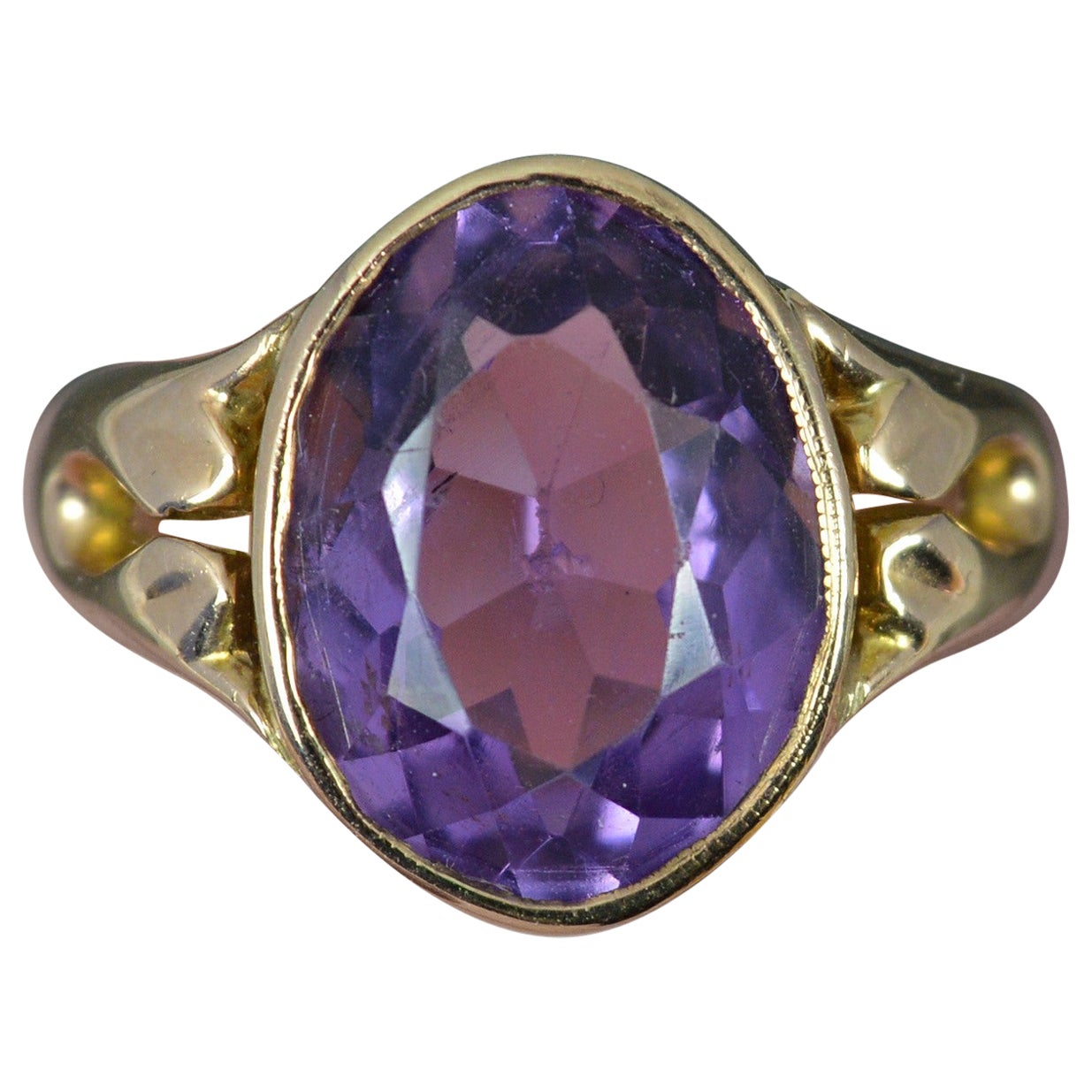 Superb Large Amethyst and 14 Carat Gold Solitaire Statement Ring For Sale