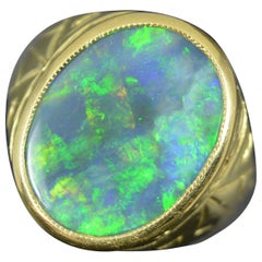 Stunning Large Opal Doublet and 14ct Gold Solitaire Signet Ring