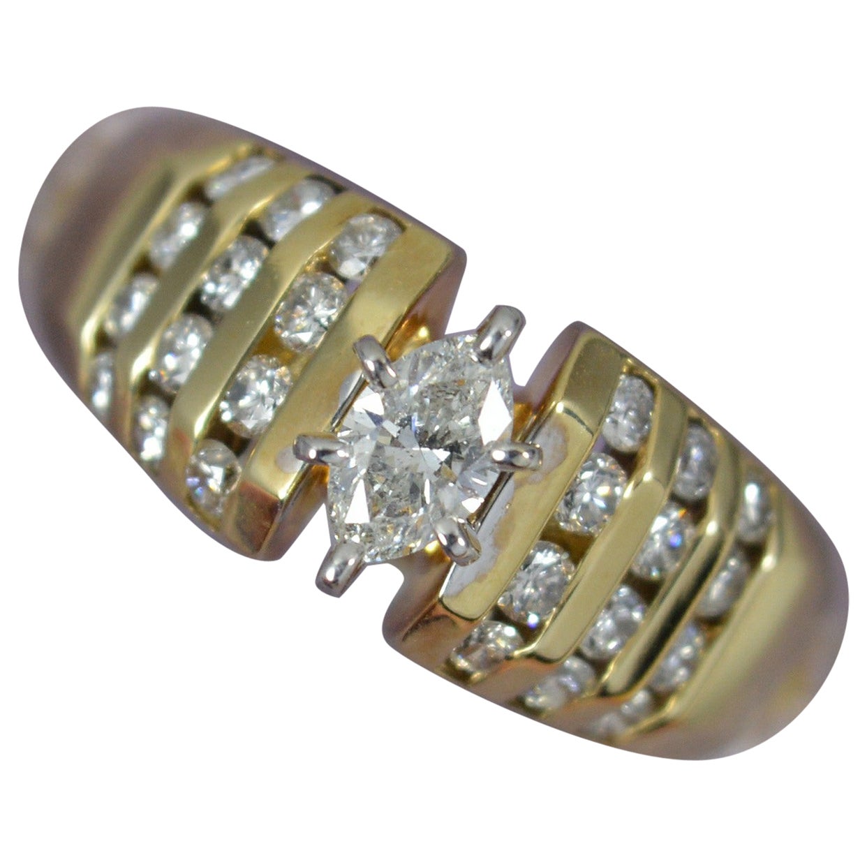 Superb 1.00ct Diamond and 14ct Gold Engagement Cluster Ring For Sale