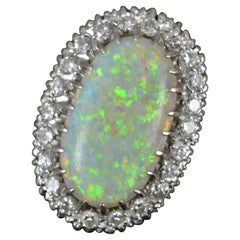 Retro Impressive and Huge Natural Opal and Diamond 18ct Gold Cluster Cocktail Ring
