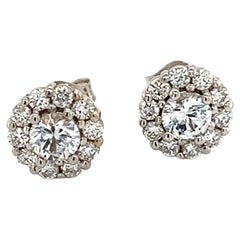 Boucles d'oreilles en or 14 carats avec saphir naturel et diamant certifié TCW de 1,25 carat