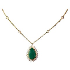 Natural Emerald Diamond Necklace 14k Gold 5.45 TCW Certified