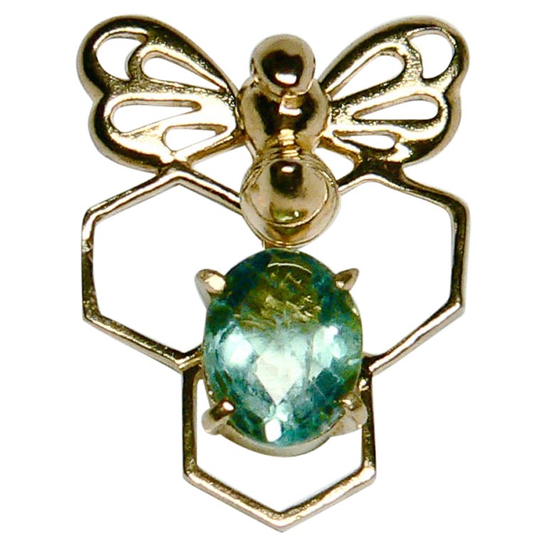 Bee Fluorite Brooch, Sterling Silver with 18 Karat Gold-Plate For Sale