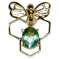 Broche abeille en fluorine, argent sterling et plaqué or 18 carats