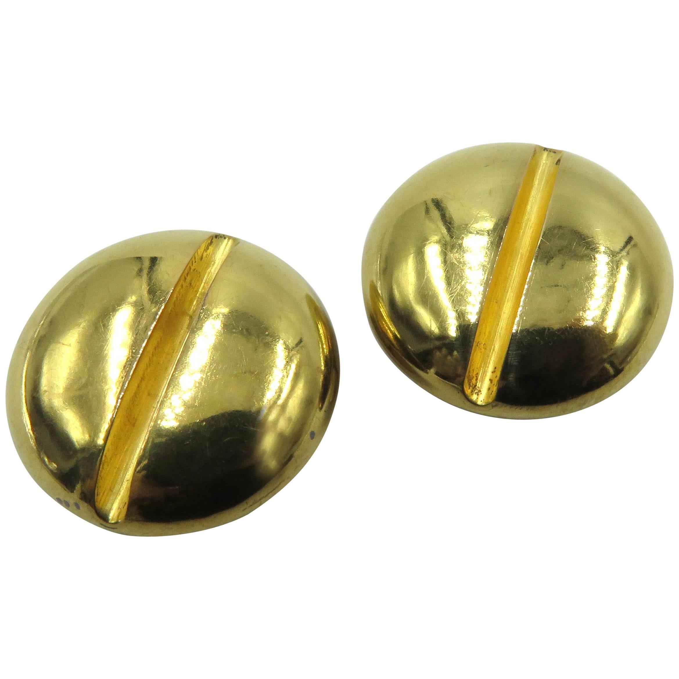 Large Gold Edgy Early Timeless Screw Head Motif Cufflinks For Sale