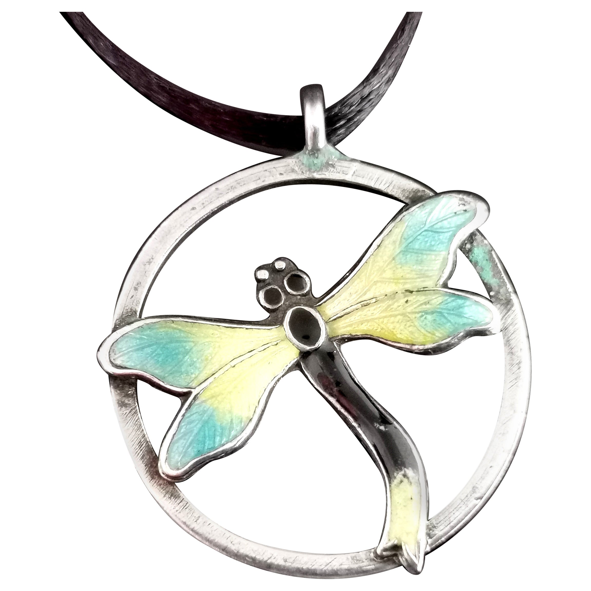 Egyptian Revival Scarab Lotus Necklace Art Deco Sterling Silver Enamel ...