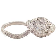 1920s Art Deco Diamond Platinum Engagement Ring and Custom Band