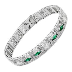 Emerald and Diamond Bracelet in 14k White Gold with Platinum Top