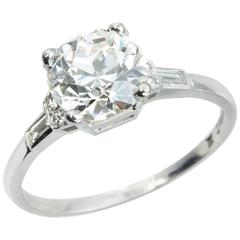 Art Deco 1.68 Carat Old European Cut Diamond Platinum Ring