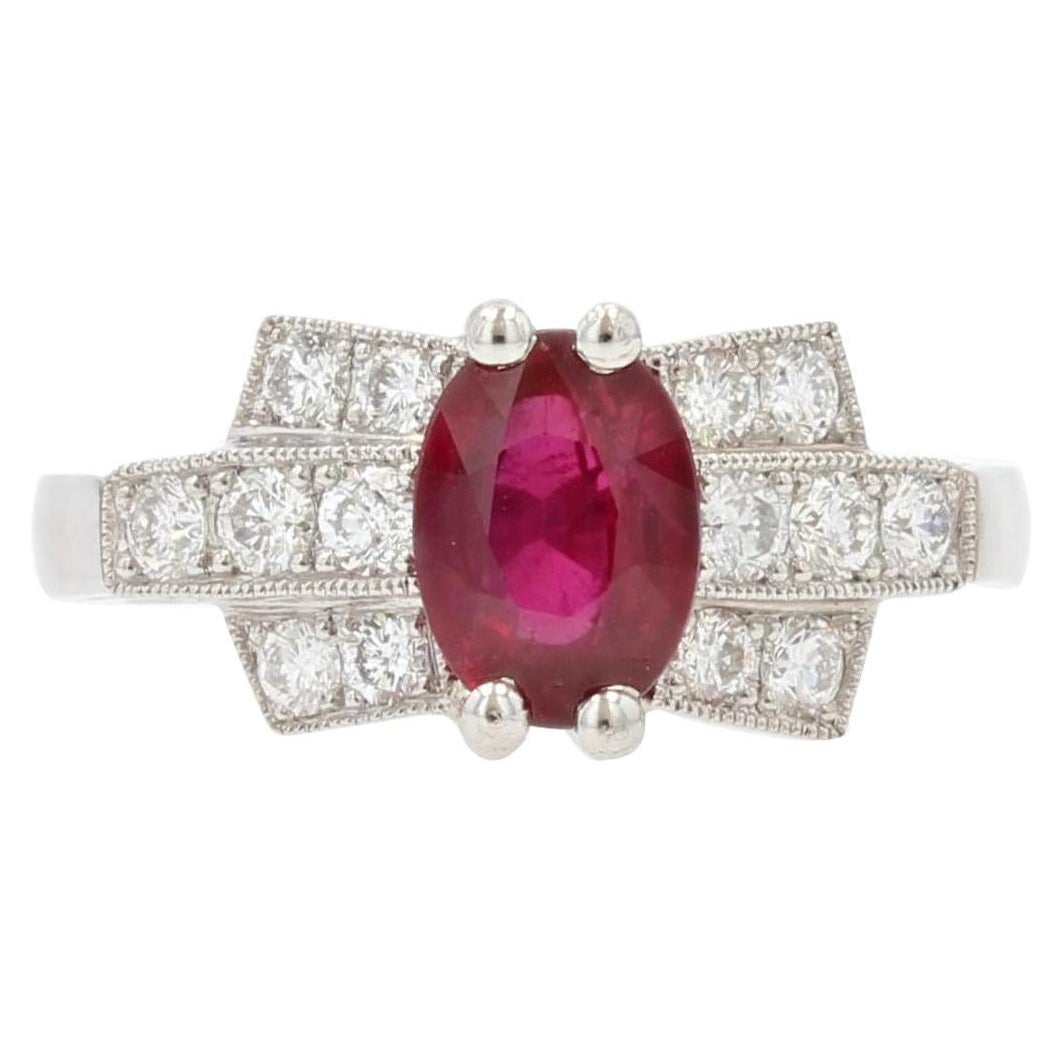 Anillo de Platino con Rubíes y Diamantes Estilo Art Déco Moderno Francés
