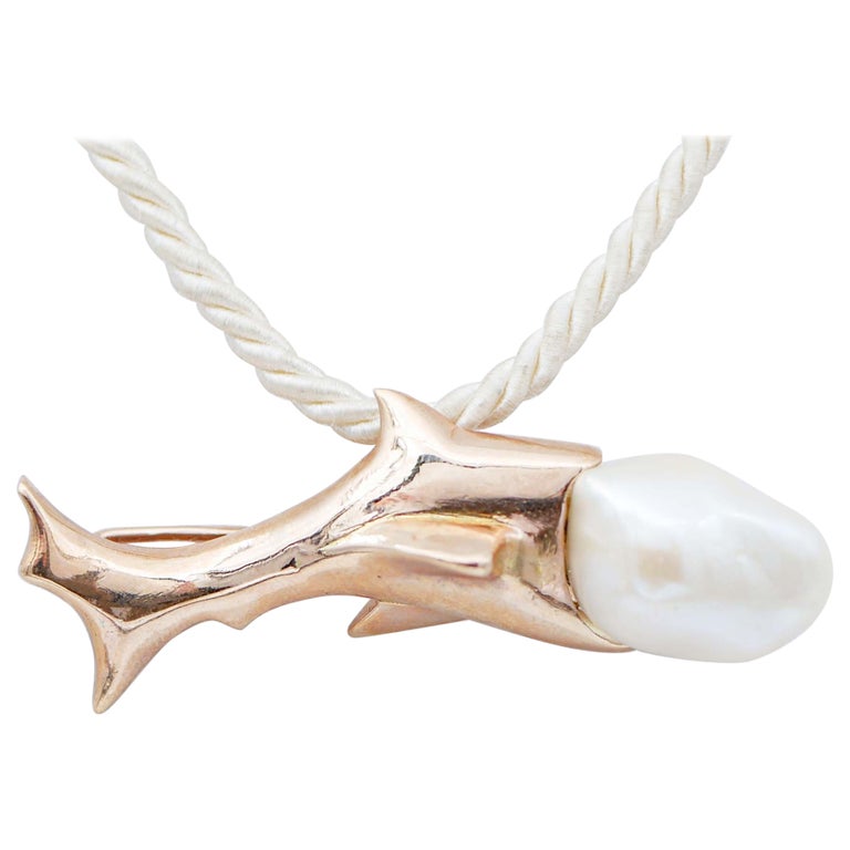 Baroque Pearl,Rose Gold Brooch/Pendant Necklace. For Sale at 1stDibs
