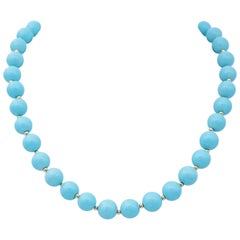 Turquoise, 18 Karat Yellow Gold Retrò Necklace.