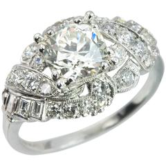 Art Deco 1.12 Carat Old European Cut Diamond Platinum Engagement Ring