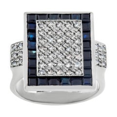 Diamond Sheild Ring in 18k White Gold with 0.75 Carats in Pave Diamonds