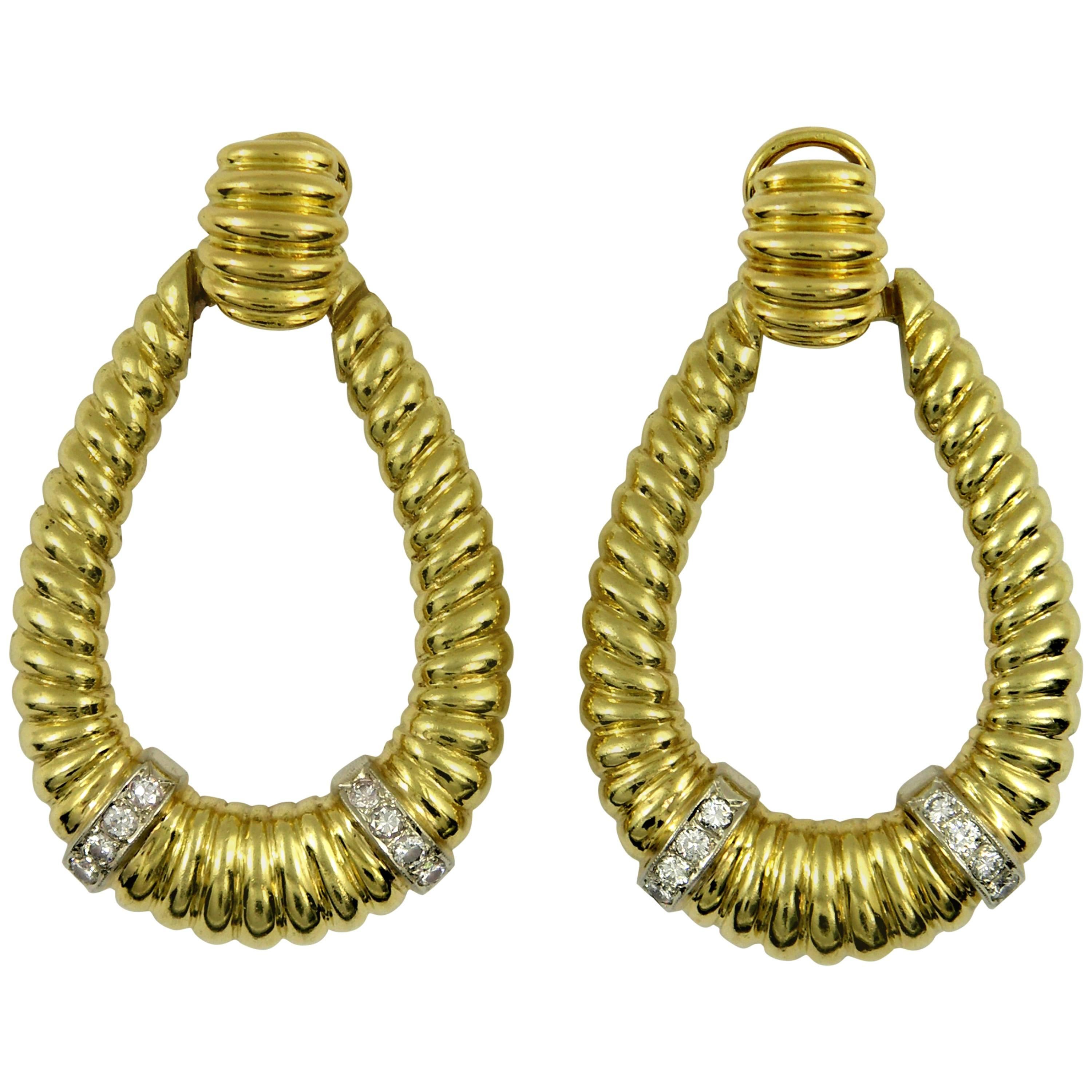 Large Diamond Gold Door Knocker Earrings