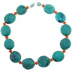 Natural Turquoise Discs & Carnelian Necklace