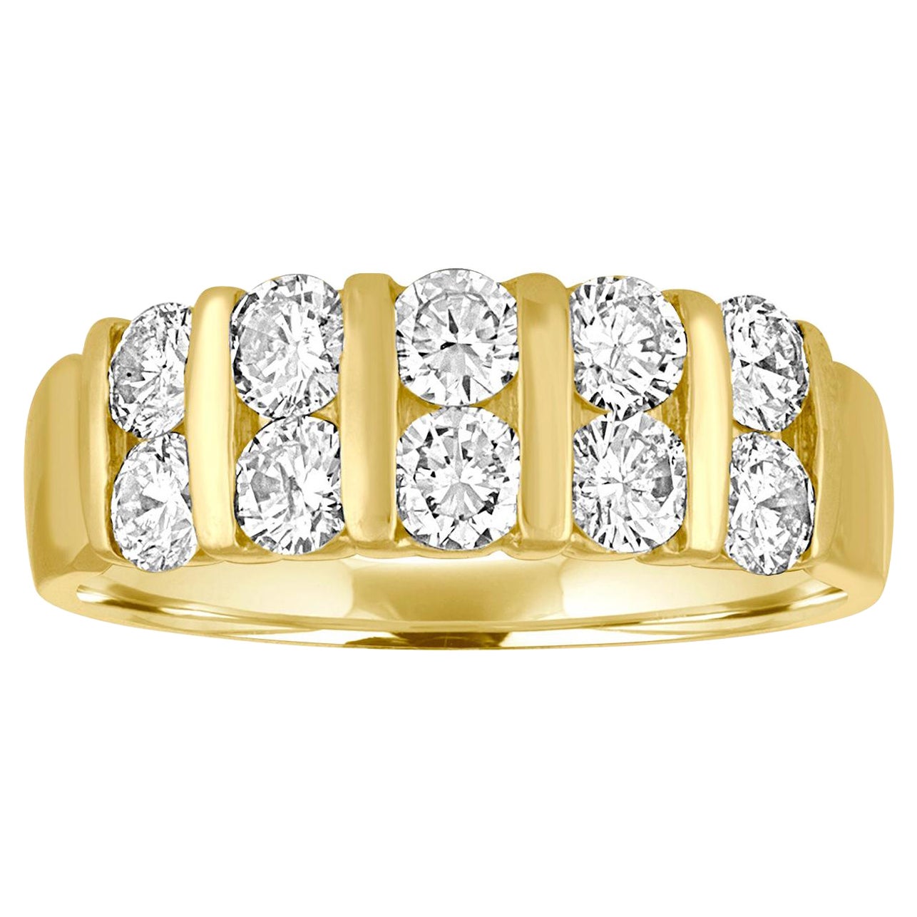 1.50 Carat Diamond Two-Row Gold Half Band Ring For Sale