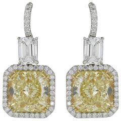 10.81 Carats GIA Yellow Diamonds Gold Platinum Drop Earrings
