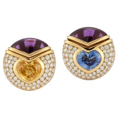 Bvlgari Heart Shape Natural Sapphire and Amethyst Earrings