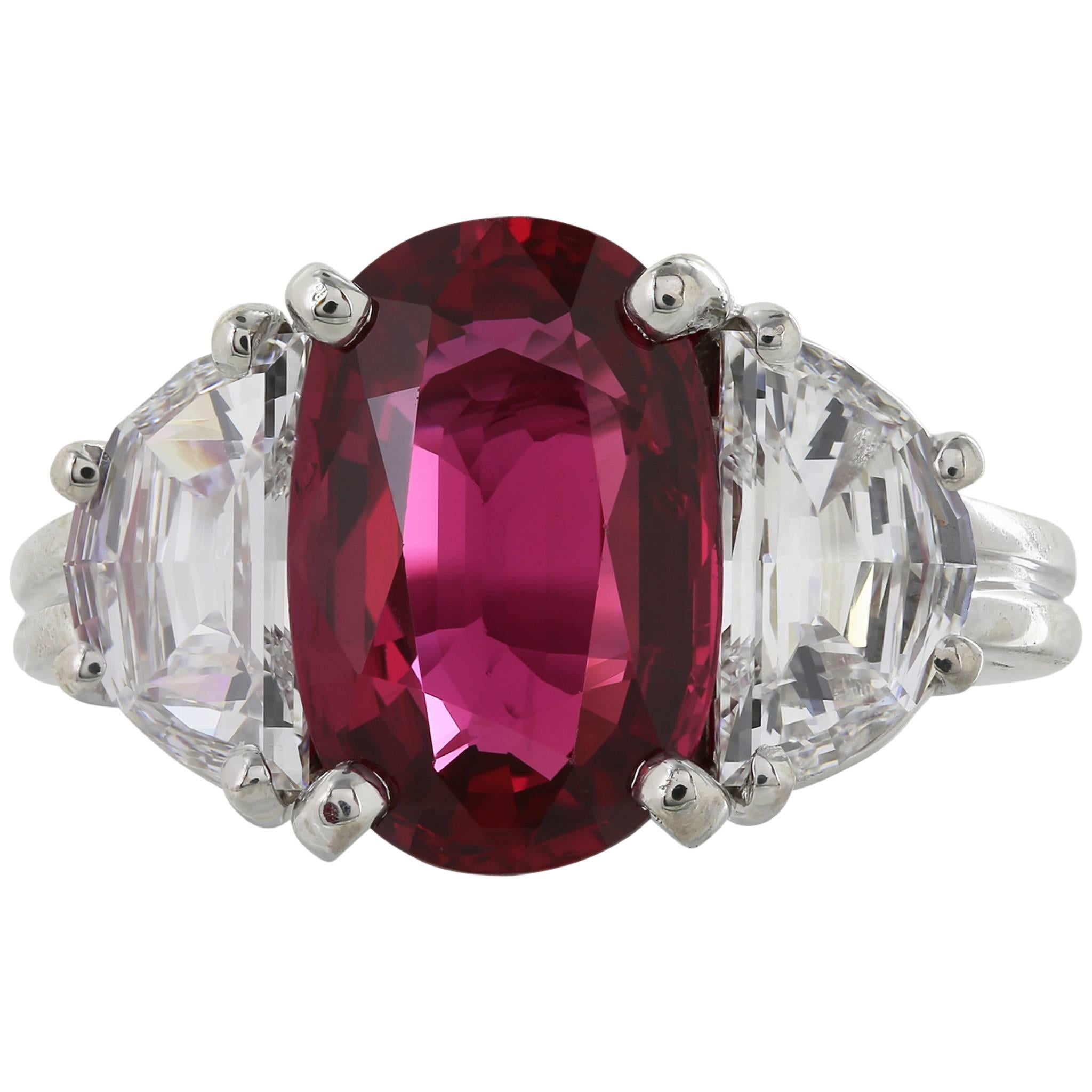 Oscar Heyman Brothers 4.15 Carat Thai Oval Ruby Diamond Platinum Ring