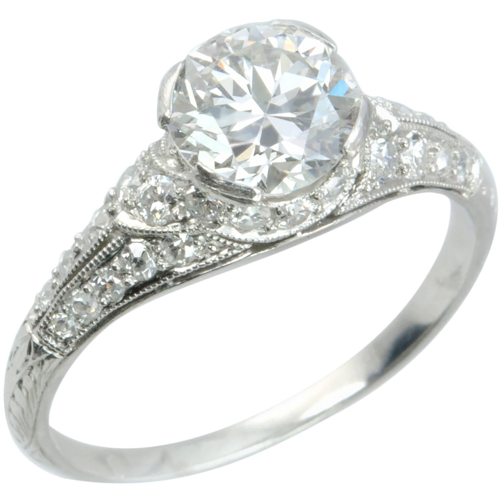 Edwardian 1.20 Carat GIA Cert Old European Cut Diamond Engagement Ring