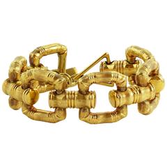 Gold Bamboo Style Link Bracelet