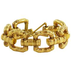 Gold Bamboo Style Link Bracelet 