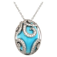 Natural Persian Turquoise Diamond Gold Necklace 15.32 TCW Certified