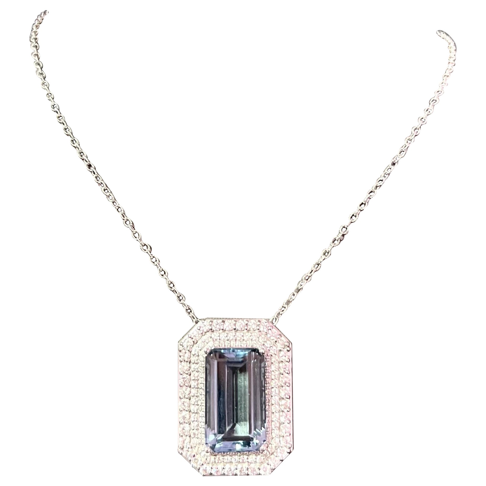 Natural Aquamarine Diamond Necklace 18k Gold 22.74 TCW Certified For Sale