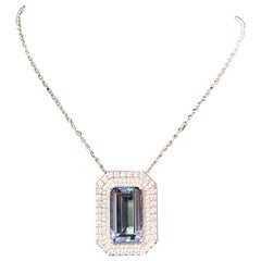 Natural Aquamarine Diamond Necklace 18k Gold 22.74 TCW Certified