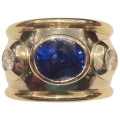 Blue Sapphire Diamond Two-Color Gold Bombe Ring Blue Sapphire Diamond Two-Color Gold Bombe Ring