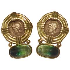 Bicolor Tourmaline Gold Coin Earrings