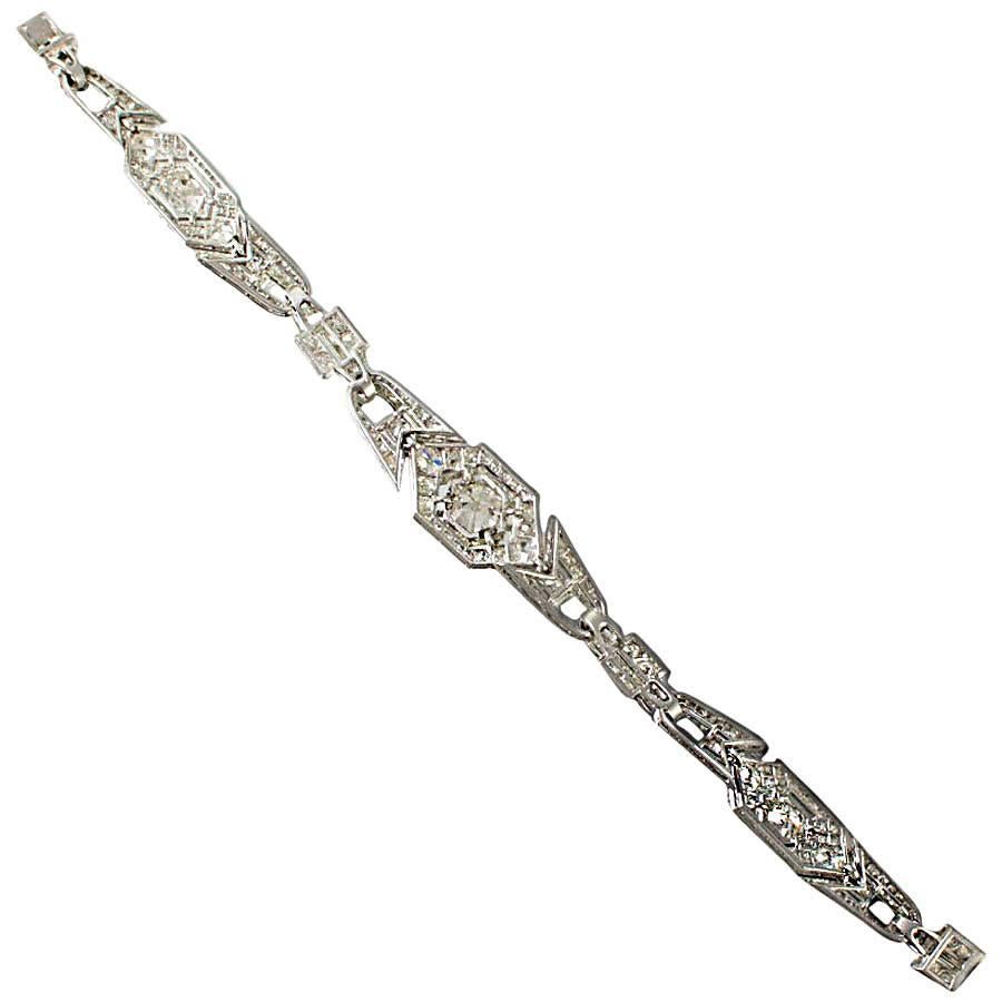 Art Deco Diamond Platinum Bracelet For Sale