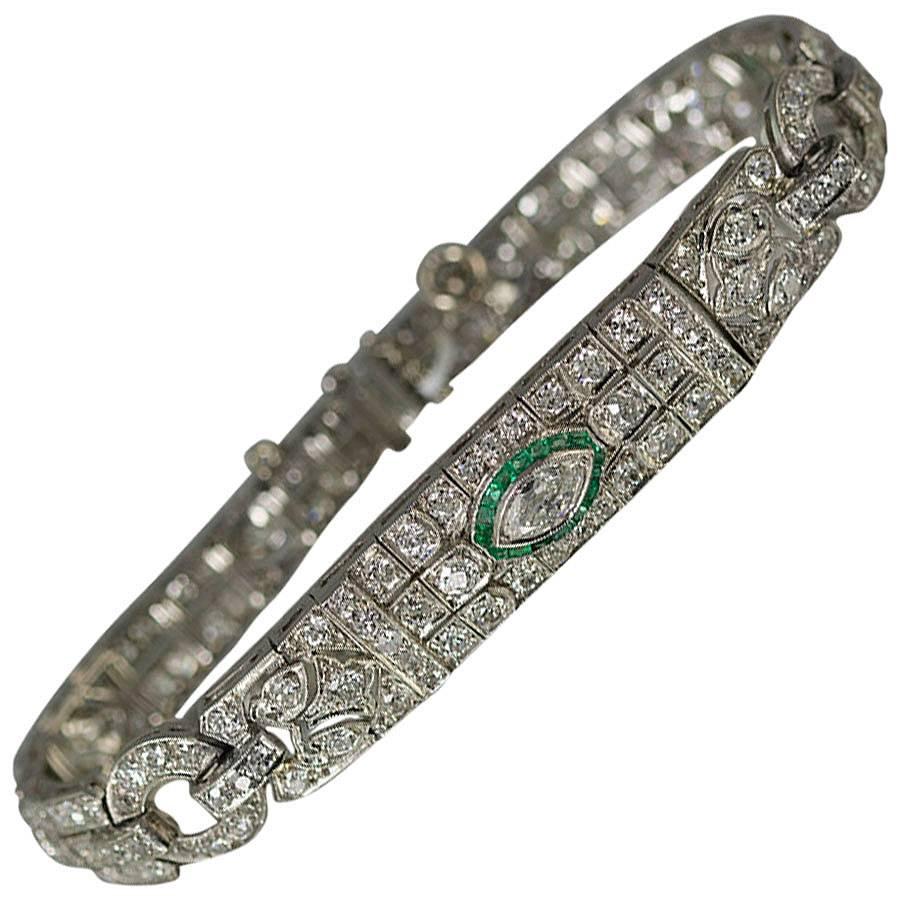 Art-déco-Armband aus Platin mit Diamanten aus den 1930er Jahren