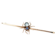 Antique Early 20th Century 9ct Gold Sapphire and Topaz Spider Bar Brooch