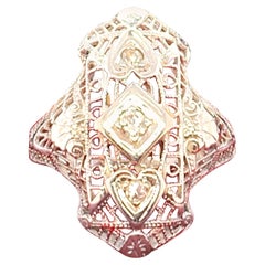Art Deco 18K White Gold Diamond Shield Ring