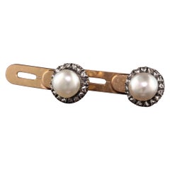 Antique Victorian 18K Yellow Gold Silver Top Natural Pearl and Diamond Cufflinks