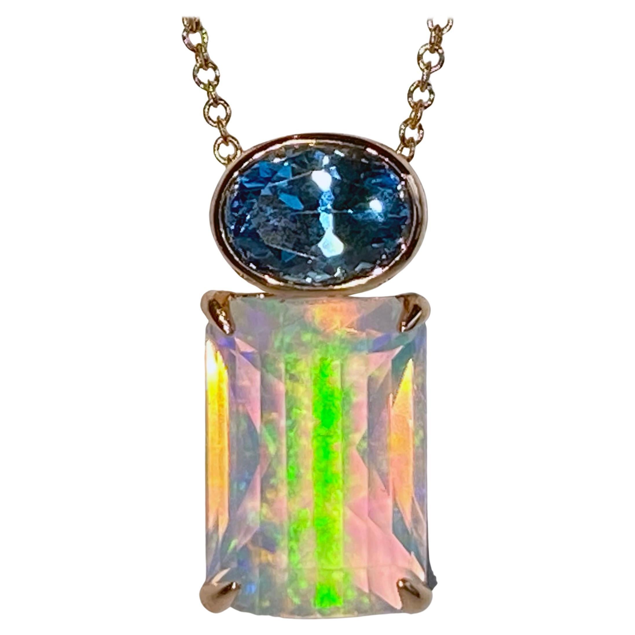 A 14kt Rose Gold Pendant set with Topaz and Opal For Sale