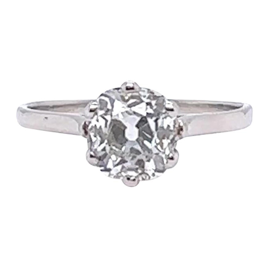 Mid-Century GIA 1.52ct Old Mine Cut Diamond Platinum Solitaire Engagement Ring