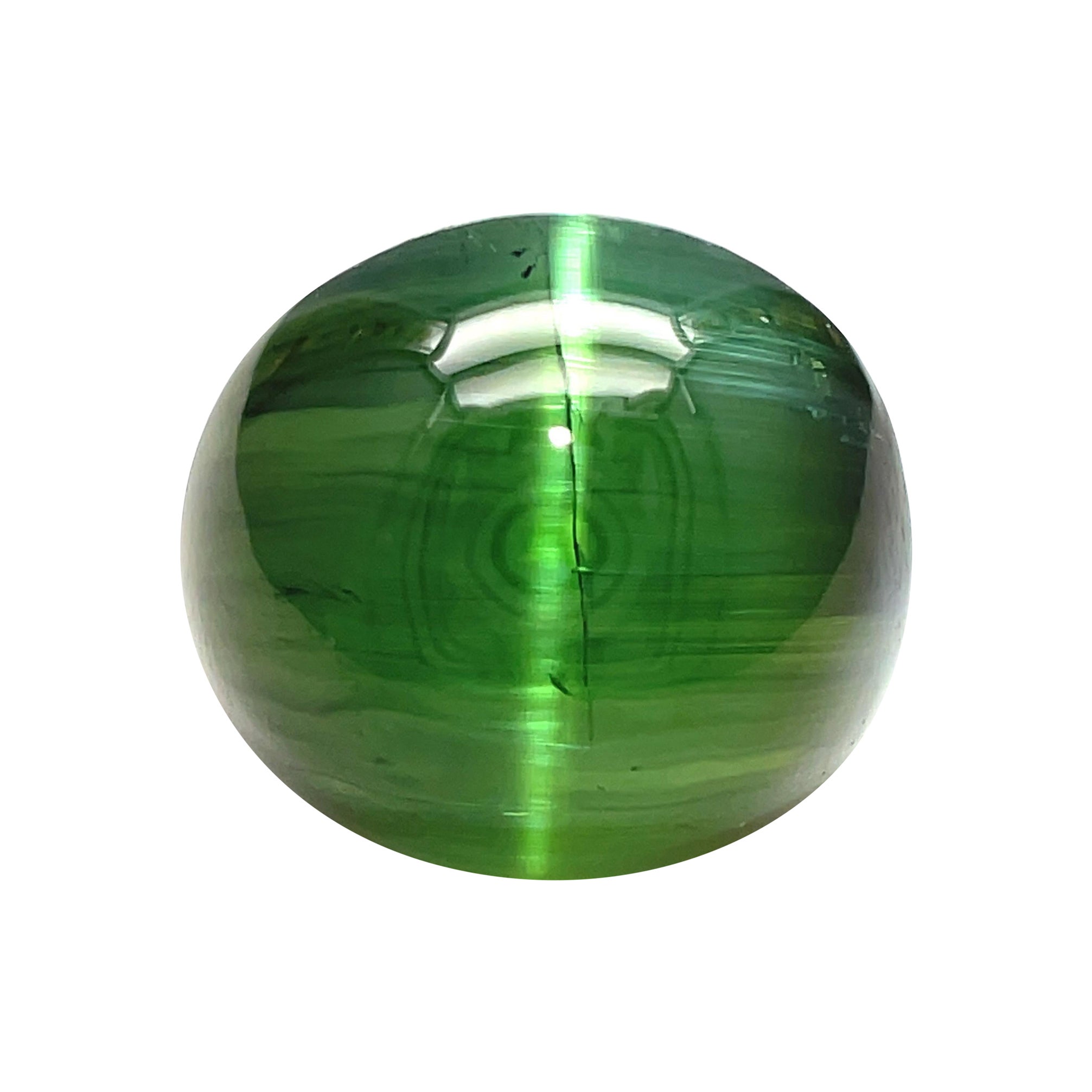 3.87 Carat Unset Loose Unmounted Oval Cat's Eye Green Tourmaline Gemstone